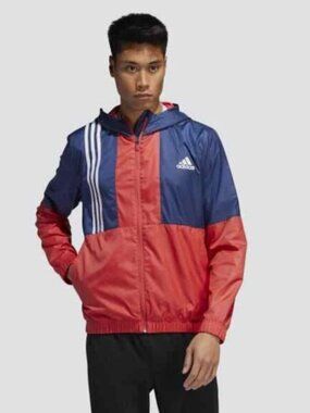 Adidas Men's Axis Windbreaker Jacket (Blue/Red) Size Small